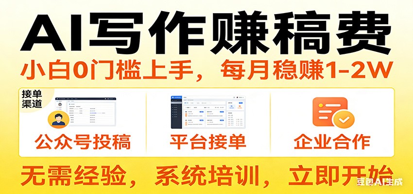 用AI写作赚稿费，提供接单渠道，每月稳赚1-2W，小白0门槛上手！-云网创