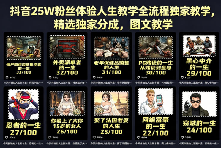 抖音25W粉丝体验人生教学全流程独家教学,精选独家分成,图文教学-云网创