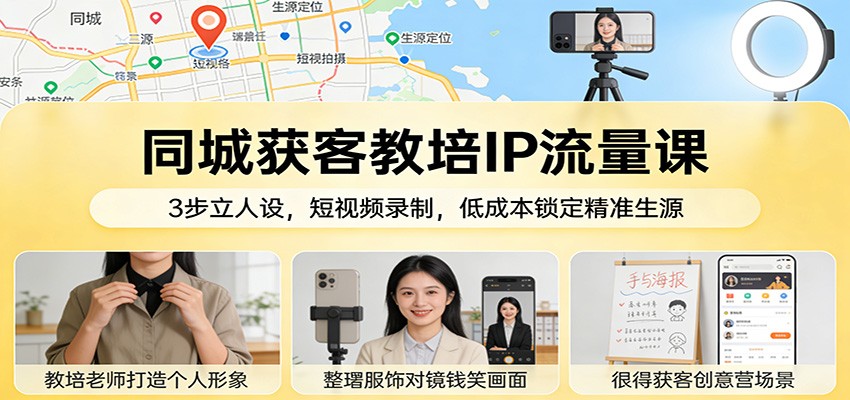 同城获客教培IP流量课：3步立人设，短视频录制，低成本锁定精准生源-云网创