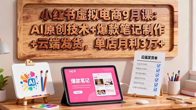 小红书虚拟电商9月课：AI原创技术+爆款笔记制作+云端发货，单店月利3万+-云网创