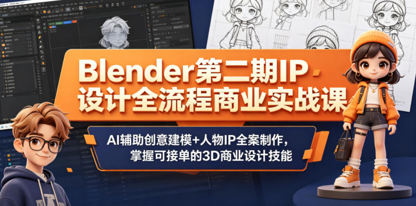 Blender第二期IP设计全流程商业实战课,AI辅助创意建模+人物IP全案制作,掌握可接单的3D商业设计技能-云网创