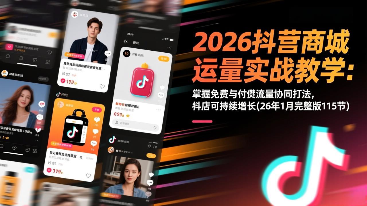 2026抖音商城运营实战教学:掌握免费与付费流量协同打法,抖店可持续增长(26年1月完整版115节-云网创