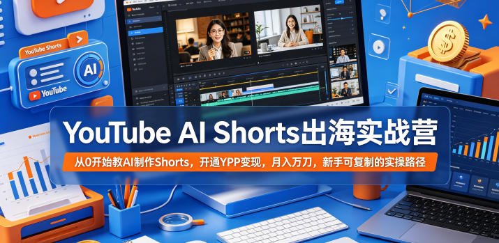 YouTube AI Shorts出海实战营,从0开始教AI制作Shorts,开通YPP变现,月入万刀,新手可复制的实操路径-云网创