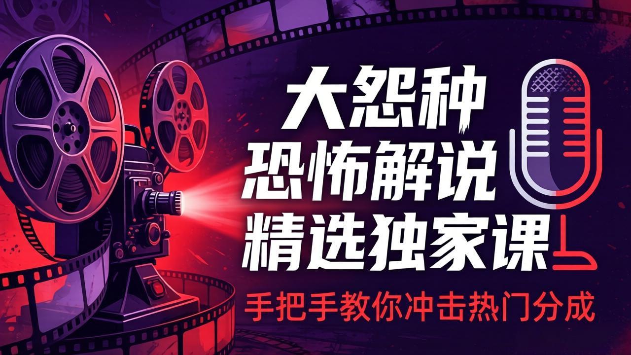 大怨种恐怖解说精选独家课:电影下载+文案配音+片头封面,手把手教你冲击热门分成-云网创