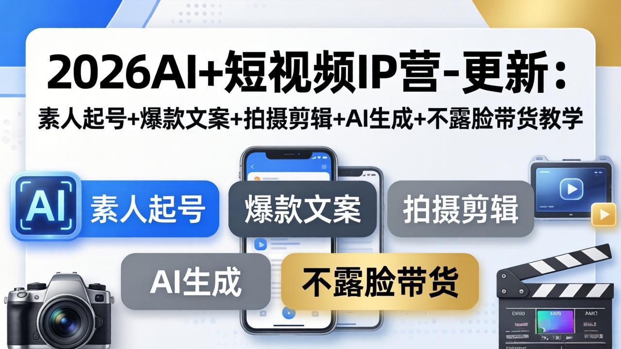 2026AI+短视频IP营-更新:素人起号+爆款文案+拍摄剪辑+AI生成+不露脸带货教学-云网创