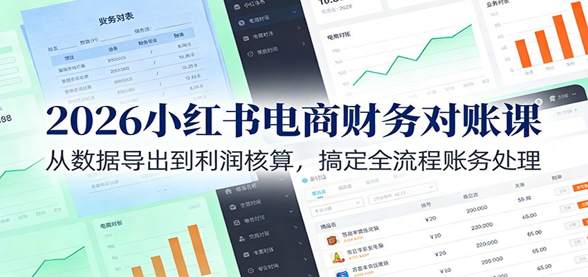 2026小红书电商财务对账课:从数据导出到利润核算,搞定全流程账务处理-云网创