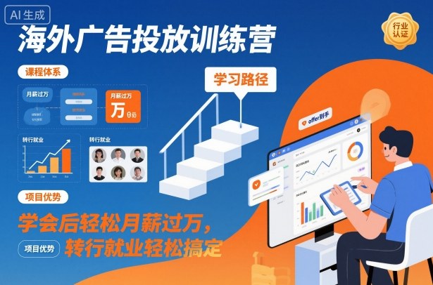 海外广告投放训练营，学会后轻松月薪过万，转行就业轻松搞定-云网创