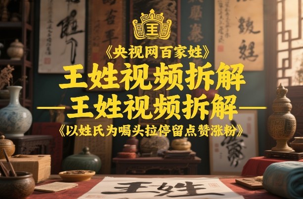 央视网百家姓–王姓视频拆解,以姓氏为噱头拉停留点赞涨粉-云网创