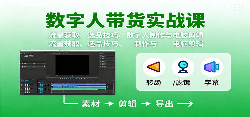 数字人变现实战课：流量获取、选品技巧、数字人制作与电脑剪辑-云网创