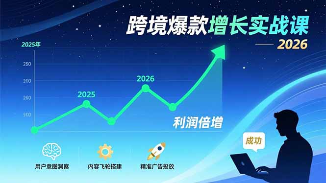 跨境爆款增长实战课,教授用户意图洞察、内容飞轮搭建、精准广告投放,助力卖家2026年利润倍增-云网创