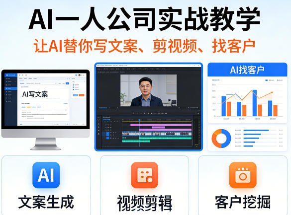 AI一人公司实战教学,让AI替你写文案、剪视频、找客户