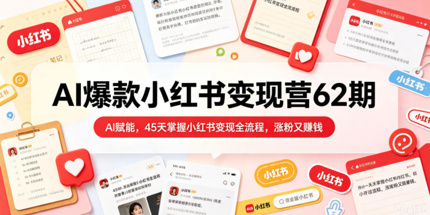AI爆款小红书变现营62期2026年5月,AI赋能,45天掌握小红书变现全流程,涨粉又賺钱-云网创