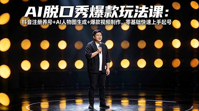 AI脱口秀爆款玩法课：抖音注册养号+AI人物图生成+爆款视频制作，零基础快速上手起号-云网创