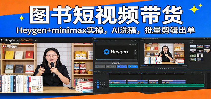 图书短视频带货：Heygen+minimax实操，AI洗稿 ，批量剪辑出单-云网创