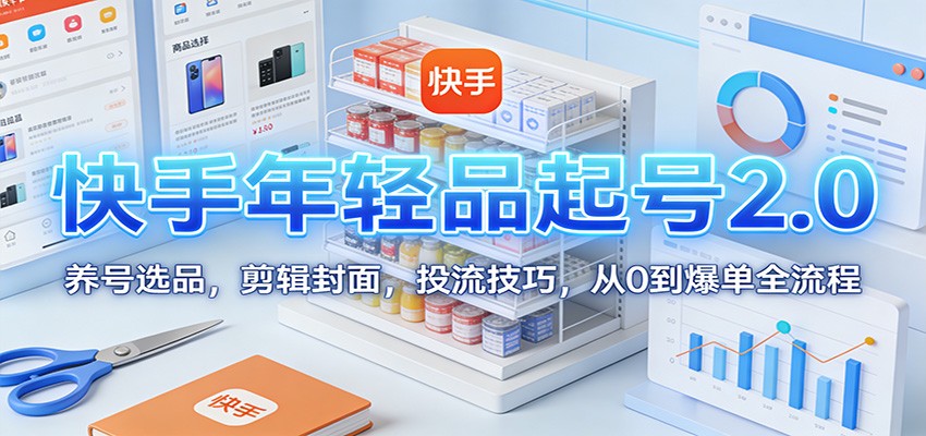 快手年轻品起号2.0:养号选品,剪辑封面,投流技巧,从0到爆单全流程-云网创