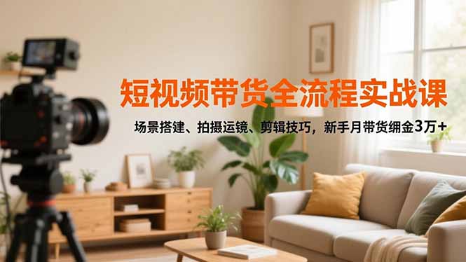 短视频带货全流程实战课,场景搭建、拍摄运镜、剪辑技巧,新手月带货佣金3万+-云网创