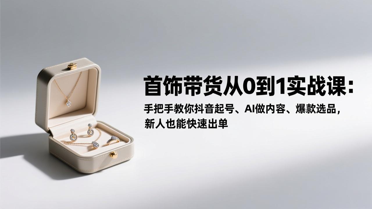 首饰带货从0到1实战课：手把手教你抖音起号、AI做内容、爆款选品，新人也能快速出单-云网创