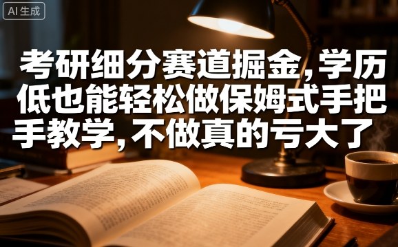 考研细分赛道掘金，日入1k+，学历低也能轻松做保姆式手把手教学，不做真的亏大了【揭秘】-云网创