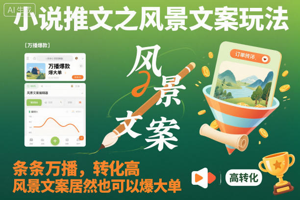 小说推文之风景文案玩法,条条万播,转化高,风景文案居然也可以爆大单!-云网创