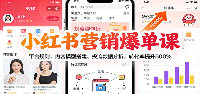 小红书营销爆单课:平台规则、内容模型搭建、投流数据分析,转化率提升500%-云网创