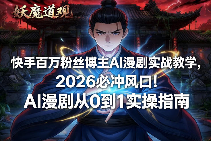 快手百万粉丝博主AI漫剧实战教学，2026必冲风口！AI漫剧从0到1实操指南-云网创