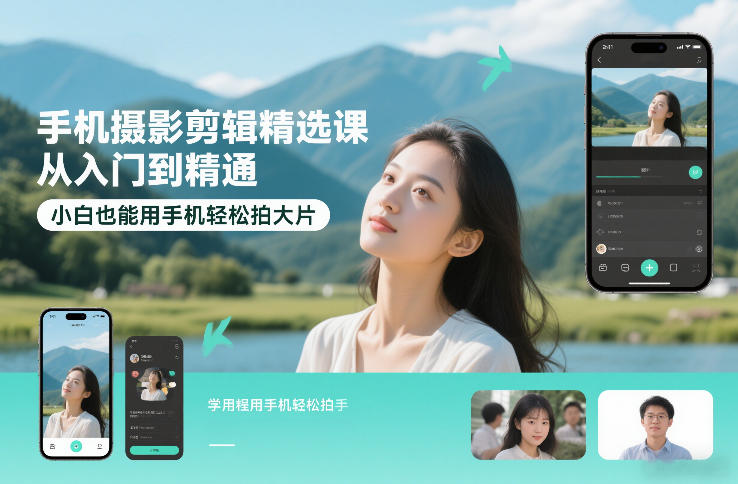 手机摄影剪辑精选课,从入门到精通,小白也能用手机轻松拍大片