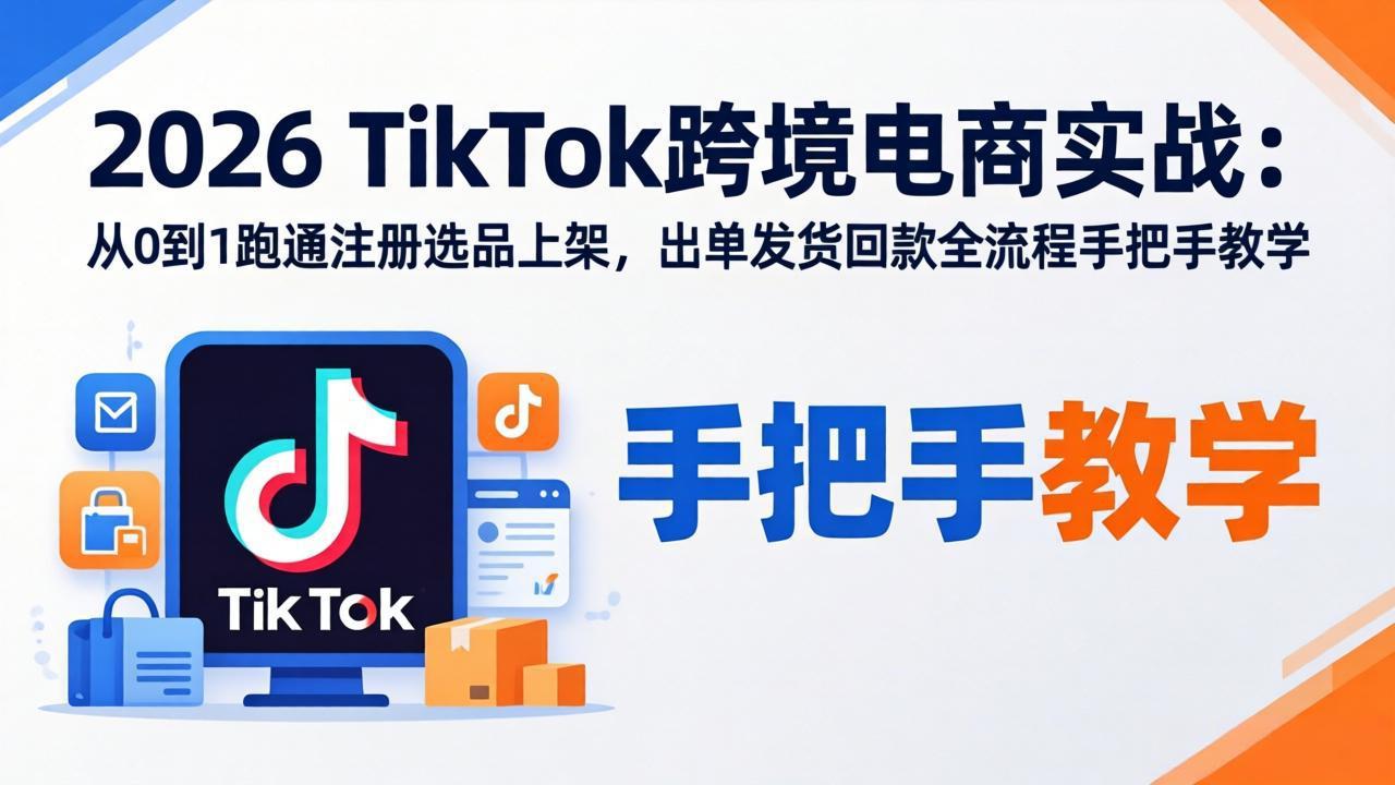 2026TikTok跨境电商实战:从0到1跑通注册选品上架,出单发货回款全流程手把手教学-云网创