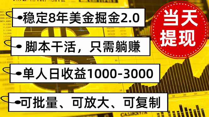 稳定8年美金掘金2.0脚本干活,只需躺赚。单人日收益1000-3000可批量、…-云网创