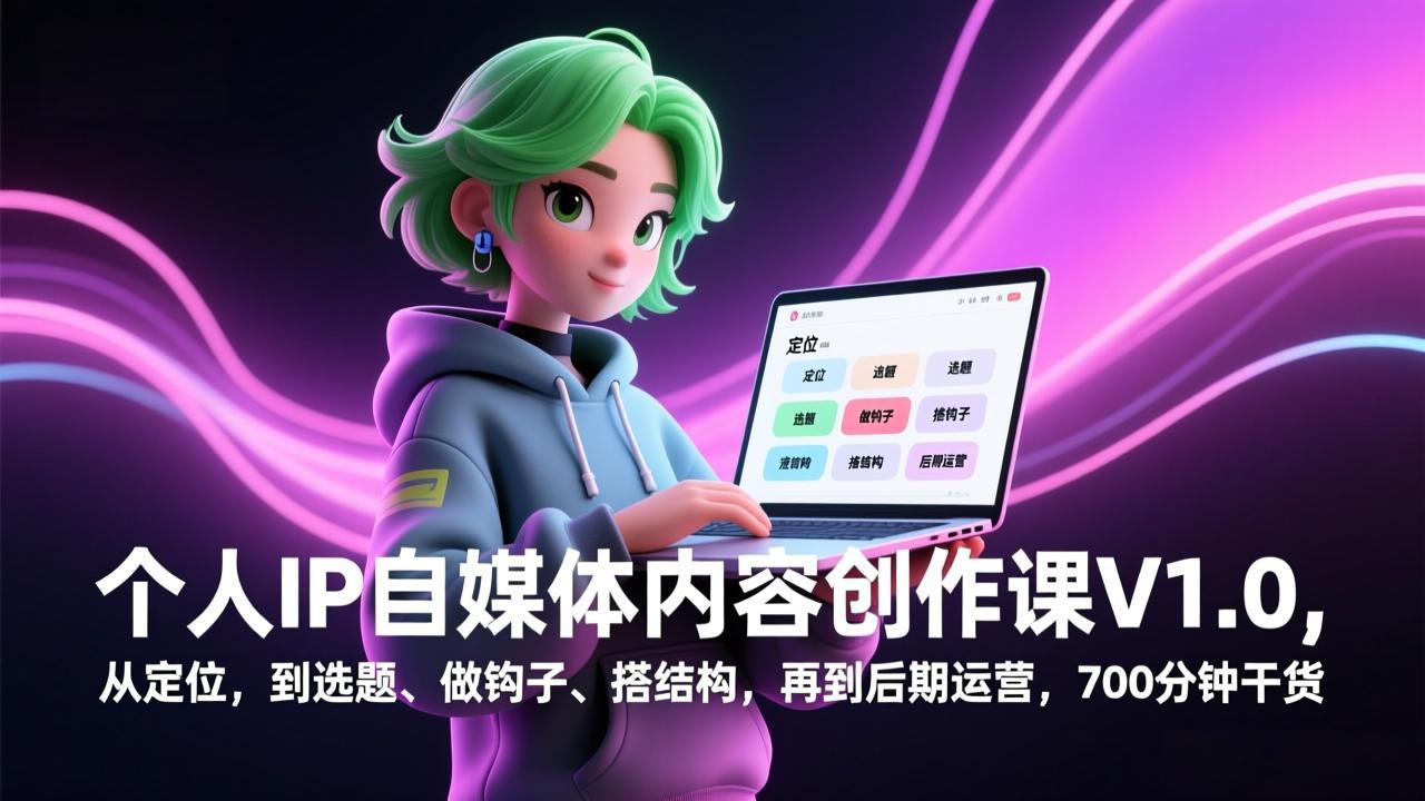 个人IP自媒体内容创作课V1.0,从定位,到选题、做钩子、搭结构,再到后期运营,700分钟干货-云网创