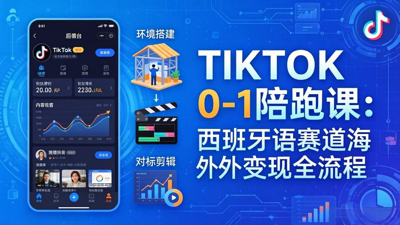 TIKTOK 0-1 陪跑课:从环境搭建到刷对标剪辑,西班牙语赛道海外变现全流程-云网创