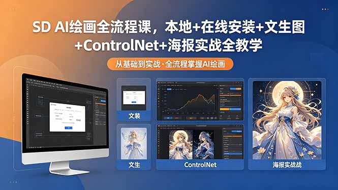 SD AI绘画全流程课，本地+在线安装+文生图+ControlNet+海报实战全教学-云网创