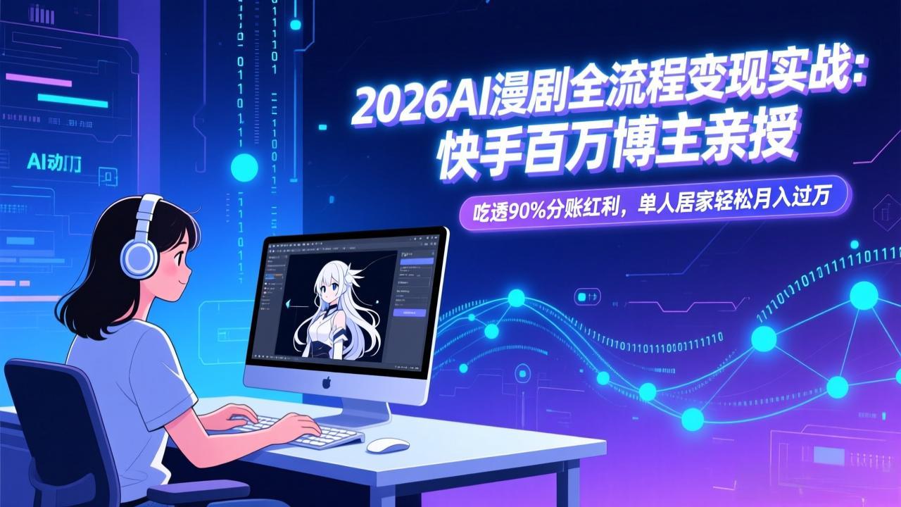 2026AI漫剧全流程变现实战：快手百万博主亲授，吃透90%分账红利，单人居家轻松月入过万-云网创