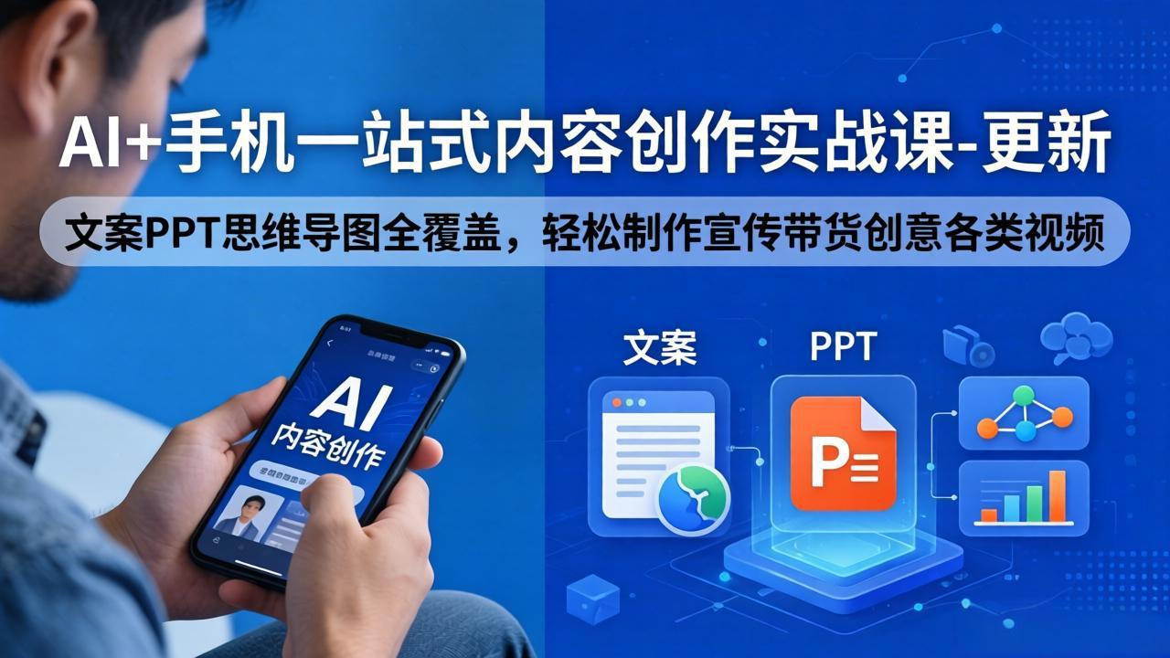 AI+手机一站式内容创作实战课-更新,文案PPT思维导图全覆盖,轻松制作宣传带货创意各类视频-云网创