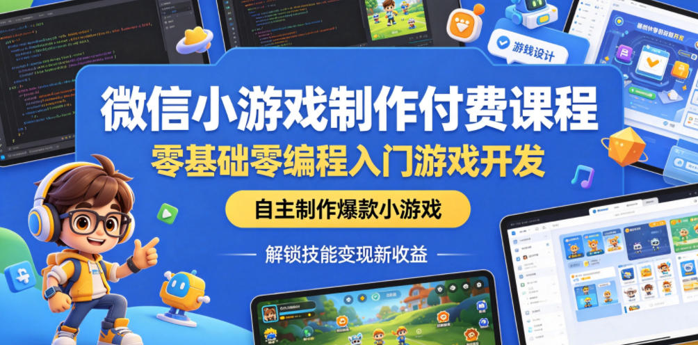 微信小游戏制作付费课程,零基础零编程入门游戏开发,自主制作爆款小游戏,解锁技能变现新收益-云网创