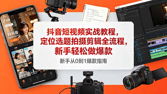 抖音短视频实战教程,定位选题拍摄剪辑全流程,新手轻松做爆款-云网创