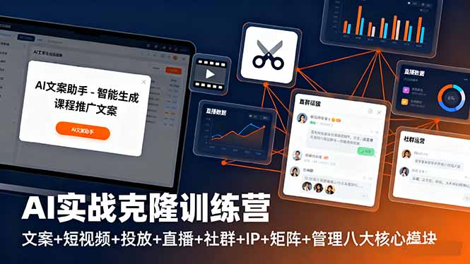 AI实战克隆训练营:文案+短视频+投放+直播+社群+IP+矩阵+管理八大核心模块-云网创