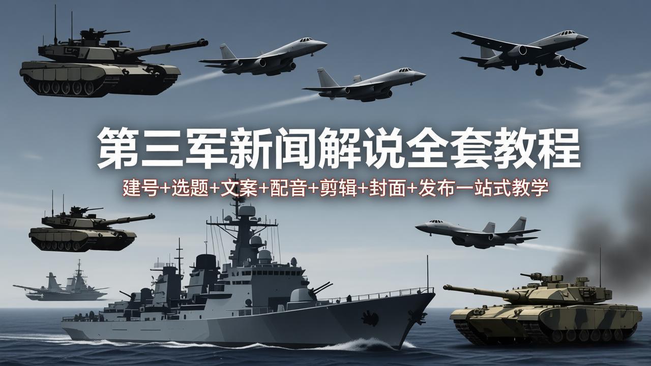 第三军迷新闻解说全套教程:建号+选题+文案+配音+剪辑+封面+发布一站式教学-云网创