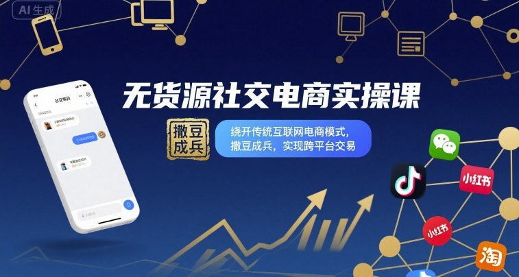 无货源社交电商实操课，绕开传统互联网电商模式，撒豆成兵，实现跨平台交易-云网创
