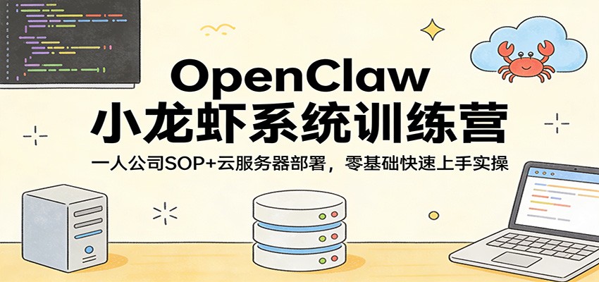 OpenClaw小龙虾系统训练营:一人公司SOP,云服务器部署,零基础快速上手实操-云网创