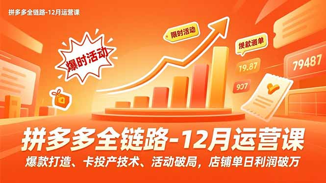 拼多多全链路-12月运营课,爆款打造、卡投产技术、活动破局,店铺单日利润破万-云网创