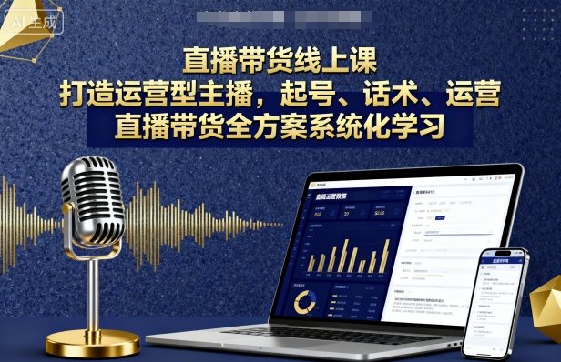直播带货线上课,打造运营型主播,起号、话术、运营,直播带货全方案系统化学习
