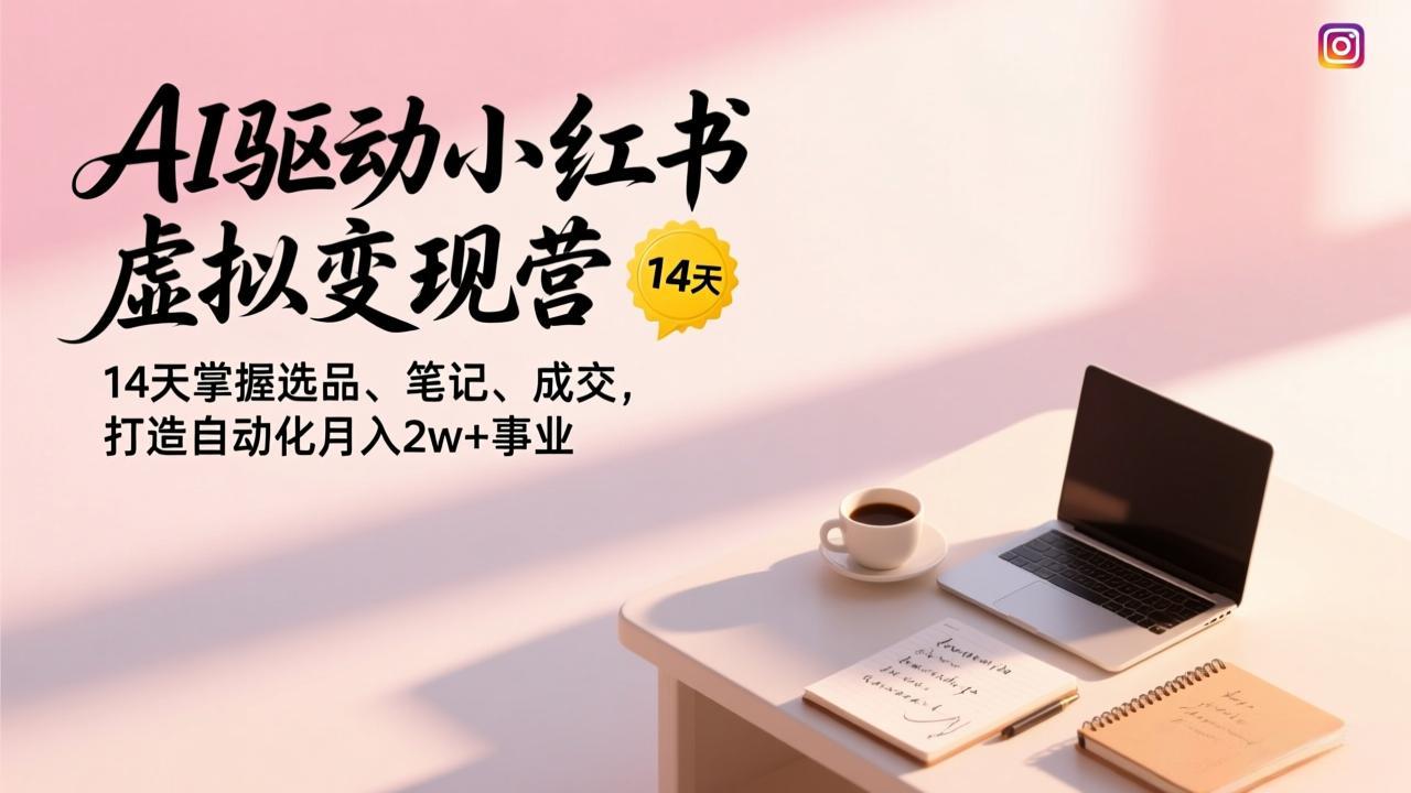 AI驱动小红书虚拟变现营，14天掌握选品、笔记、成交，打造自动化月入2w+事业-云网创