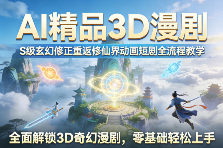 AI精品3D漫剧S级玄幻修正重返修仙界动画短剧全流程教学,全面解锁3D奇幻漫剧,零基础轻松上手-云网创