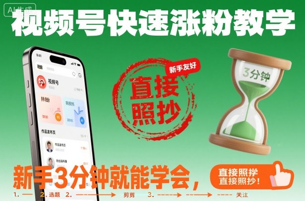 视频号快速涨粉教学,新手3分钟就能学会,直接照抄!-云网创