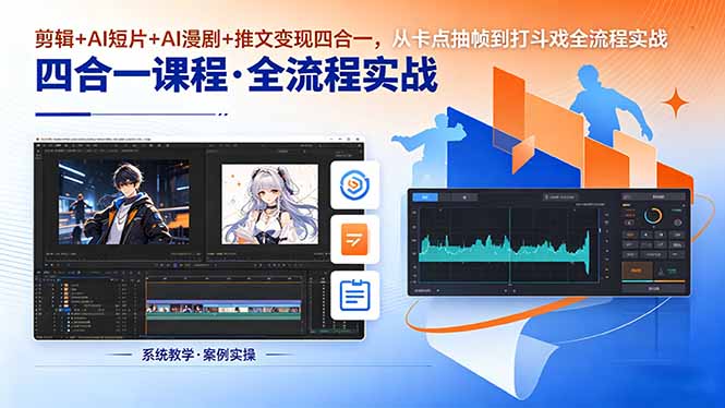 剪辑+AI短片+AI漫剧+推文变现四合一，从卡点抽帧到打斗戏全流程实战-云网创