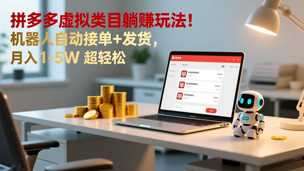 多多虚拟类目躺赚玩法!机器人自动接单+发货,月入 1-5W 超轻松-云网创