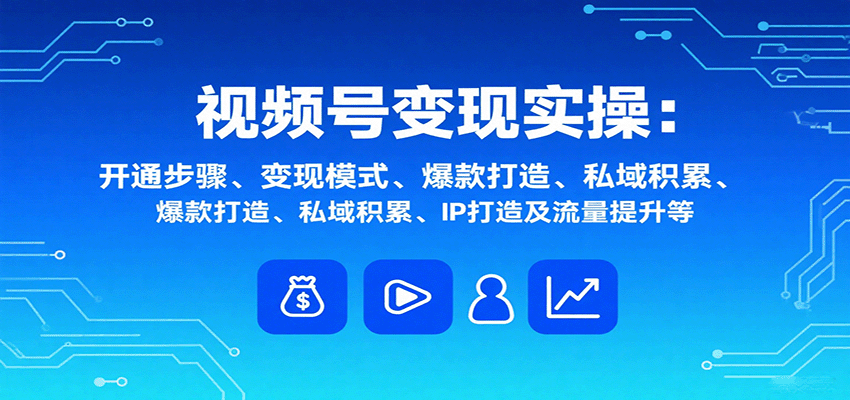 视频号变现实操，含开通步骤、变现模式、爆款打造、私域积累、IP打造及流量提升等-云网创