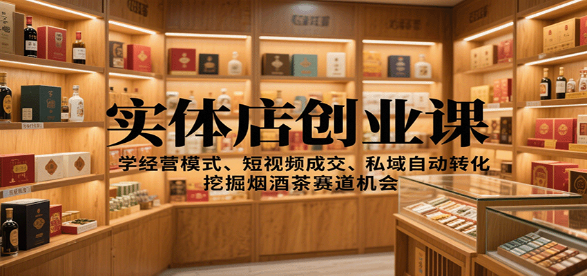 实体店创业课：学经营模式、短视频成交、私域自动转化，挖掘烟酒茶赛道机会-云网创