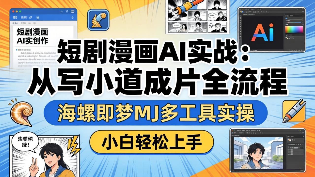 短剧漫画AI实战：从写小说到成片全流程，海螺即梦MJ多工具实操，小白轻松上手-云网创