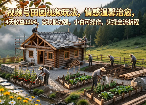 视频号田园视频玩法,情感温馨治愈,4天收益3294,变现能力强,小白可操作,实操全流程拆解-云网创